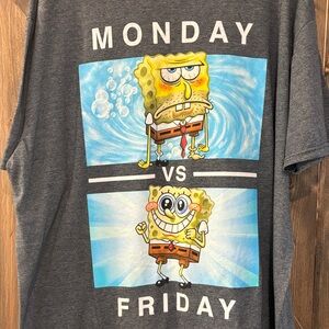 SpongeBob SquarePants Monday vs Friday Graphic Tee 2XL Gray Funny Shirt